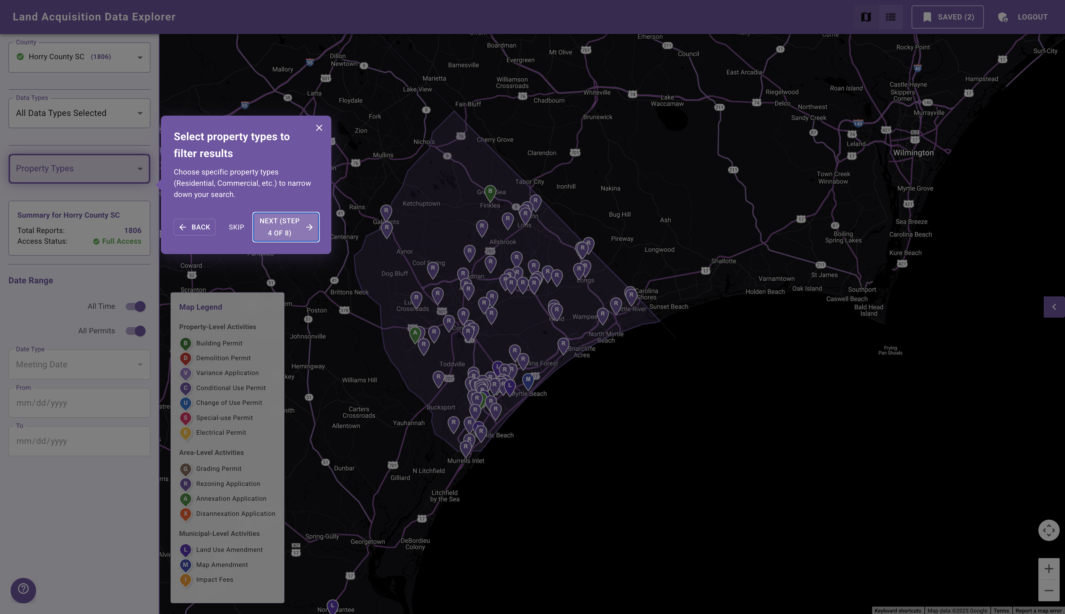 Step 4: Filter by Property Type showing residential, commercial, and industrial options